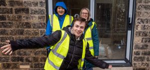 Harry, Sahil and Sam at the new Bright Futures School, Greenfield